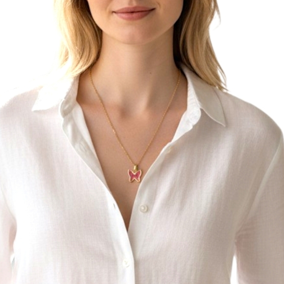 Jewelry - Gold Butterfly Pendant Necklace - PINK